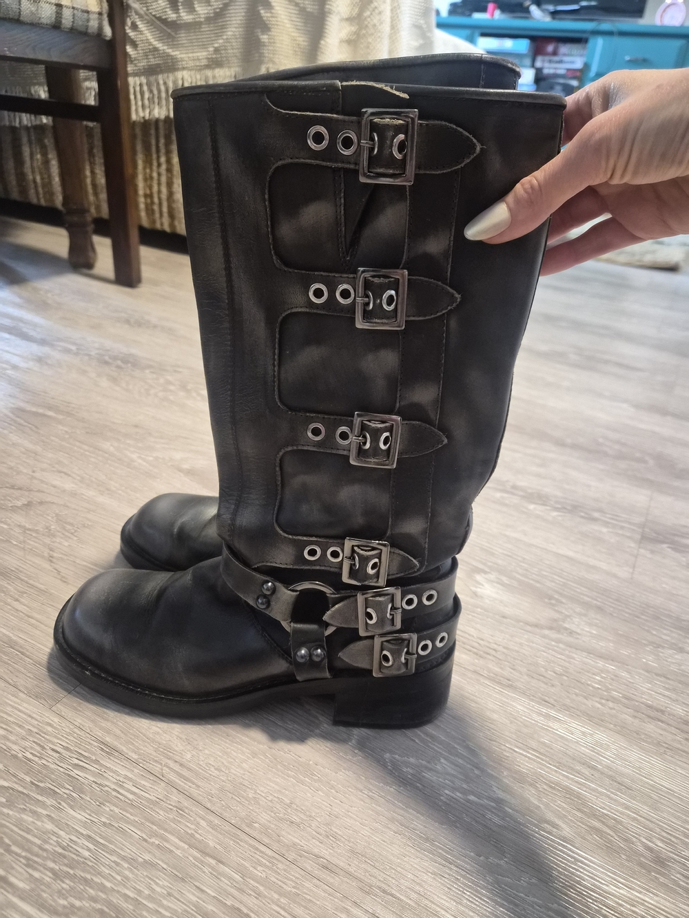 Rocky Black Leather Buckle Mid-Calf Boots